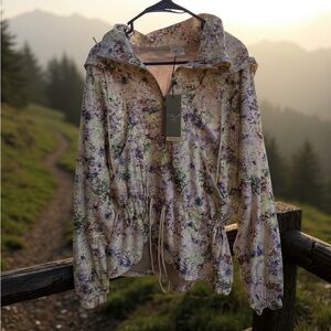 Floral Hooded  half zip hoodie